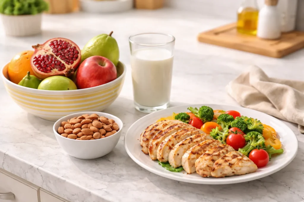 Healthy nutrition and balanced meals for a pregnancy week by week journey.