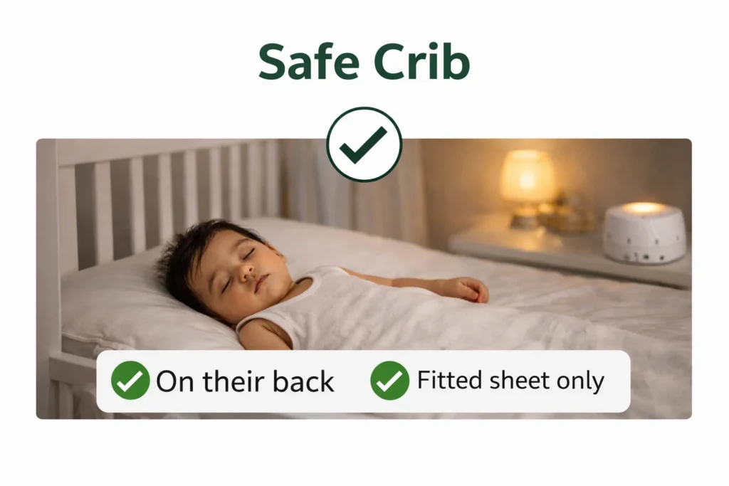 Safe sleep guidelines to follow when implementing baby sleep training methods in Pakistan.