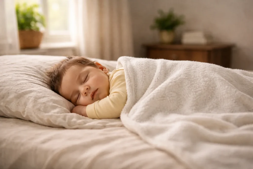 Baby sleeping peacefully in a consistent home sleep environment
