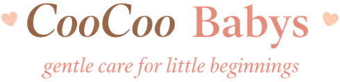 coocoo babys text logo with peach color hearts and tagline