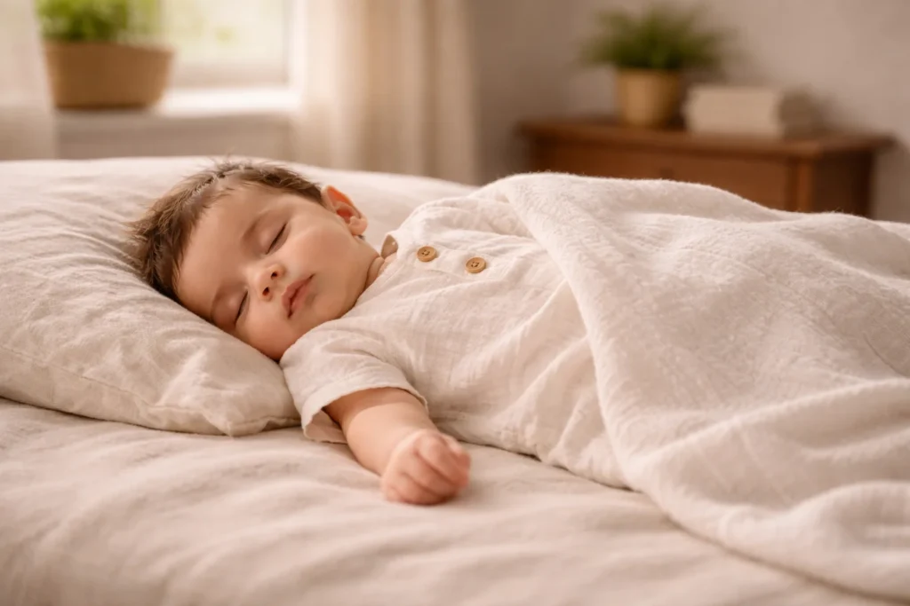 Newborn baby wearing simple comfortable daily clothes at home in Pakistan