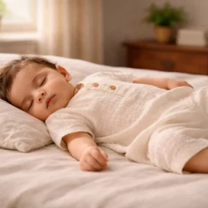 Newborn wearing soft breathable clothes for summer in newborn clothing Pakistan