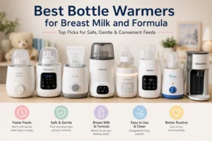 Comparison of the best bottle warmers for breast milk and formula, featuring popular countertop bottle warmers designed for gentle warming, fast heating, and safe baby feeding.