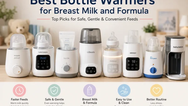 Comparison of the best bottle warmers for breast milk and formula, featuring popular countertop bottle warmers designed for gentle warming, fast heating, and safe baby feeding.