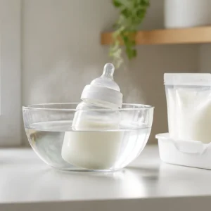 How long can breast milk sit out after warming shown with a sealed bottle warming safely in water