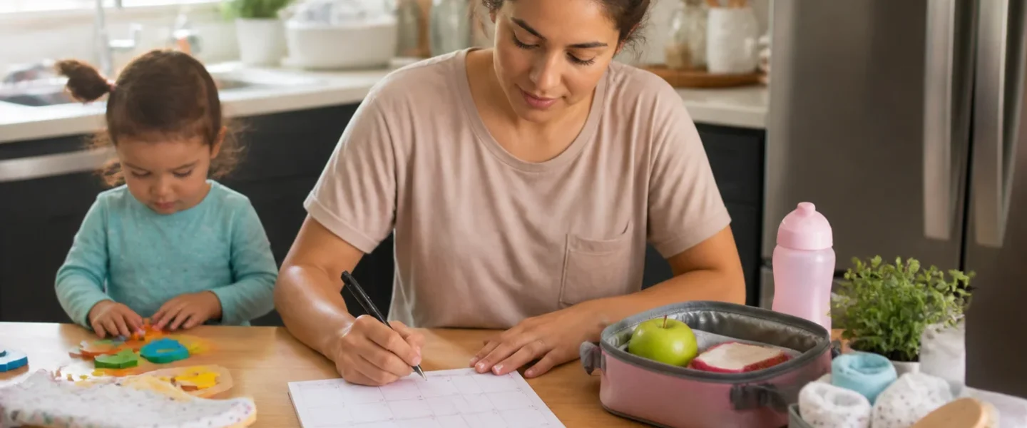Single parent hacks for a calm family morning routine with a child nearby.