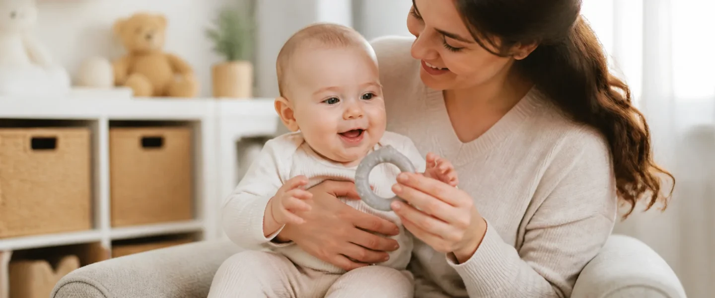 when do babies start teething guide with parent and baby teether