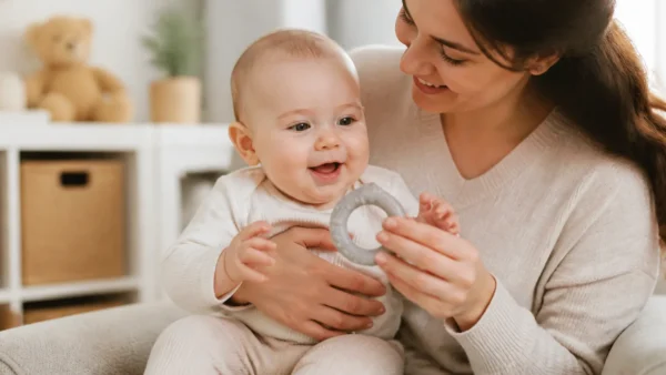 when do babies start teething guide with parent and baby teether