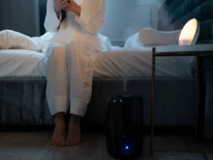 Baby room humidifier producing cool mist in a bedroom